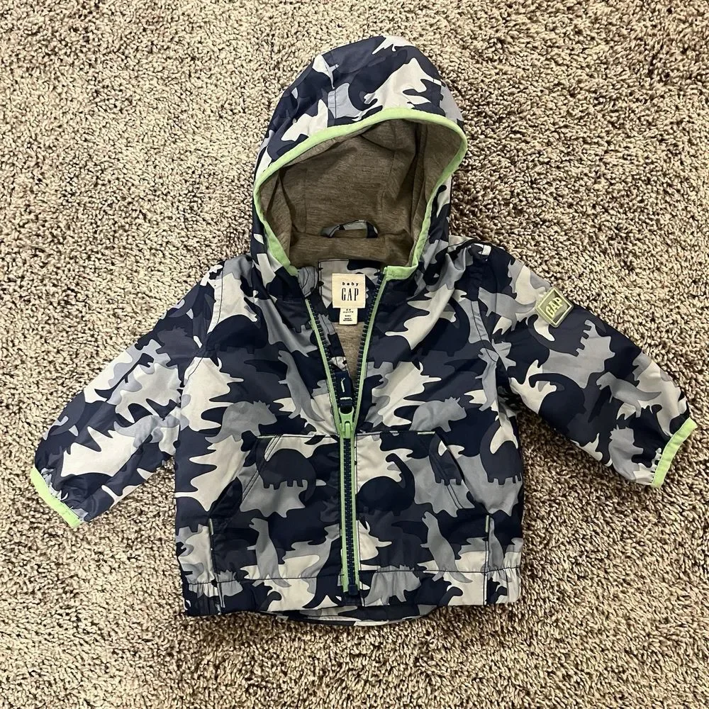 Gap 0-6 Months Jersey Lined Dinosaur Camo Windbreaker Jacket